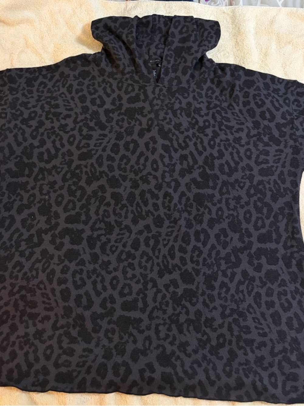 Joan Vass Black and Gray Leopard Hooded Knit